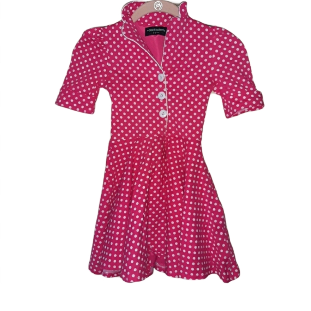 BLACK BUTTERFLY POLKA DOT DRESS 5 ~ 6 YEARS Size 6